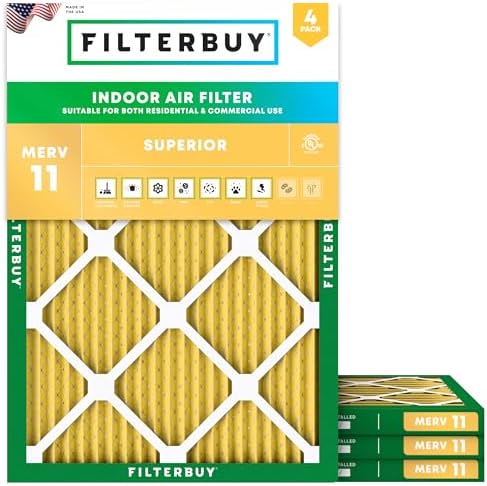 Filterbuy 19x20x1 Air Filter MERV 11 Pet & Allergy Defense (4-Pack) by Filterbuy