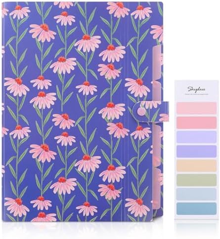 SKYDUE Accordion File Organizer, Floral Expanding File Folders with 5 Pockets, Cute Document Organizer for Paper Storage, School Office & Hospital Supplies Letter/A4 Size Periwinkle Blue - Image 2