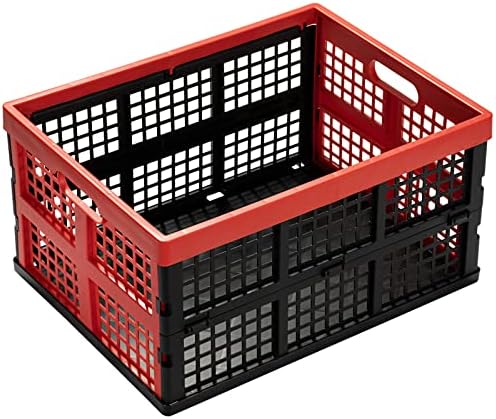 Eslite 34L Large Plastic Folding Storage Crates,Collapsible Crates for Storage,Pack of 3 (Black+Red) - Image 2