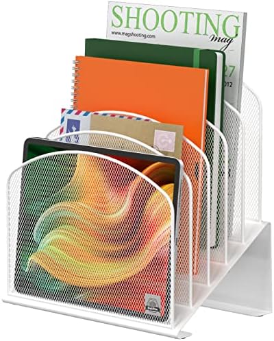Delifox Inclined Desk File Organizer,Vertical File Folder Holder Stand Metal Rack File Sorter for Office Classroom Desktop Organization (1, White, 5) by Delifox