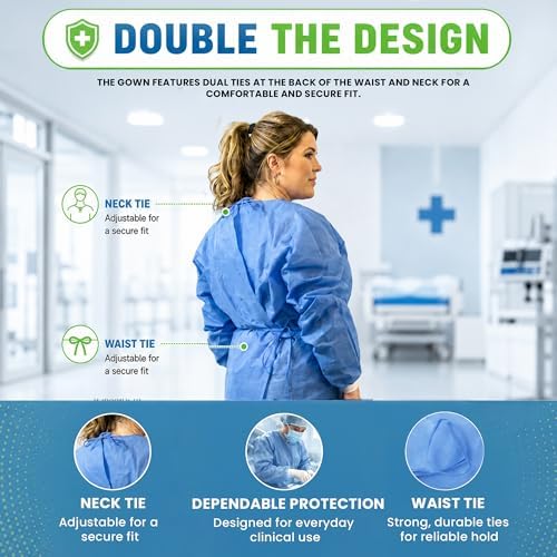 Disposable Isolation Gowns 10-Pack, Level 2, Blue - Image 4