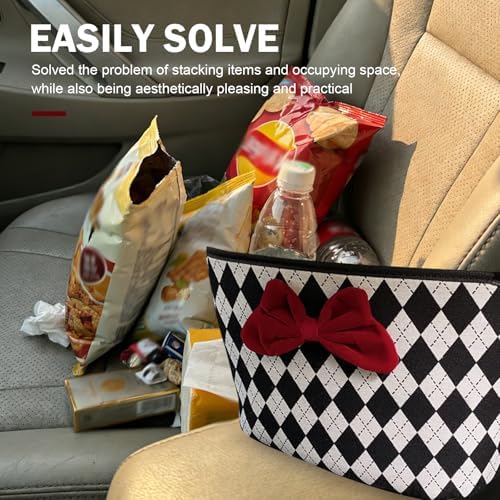 Car Backseat Organizer, Argyle Pattern Auto Seat Gap Storage Bag with Bowknot Decor, Vehicle Interior Hanging Organizer for Small Items, Universal for Most Cars - Image 5