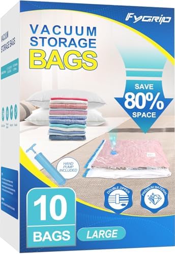 Fygrip 80% Space Saver Vacuum Storage Bags with Hand Pump, 10 Large by Fygrip