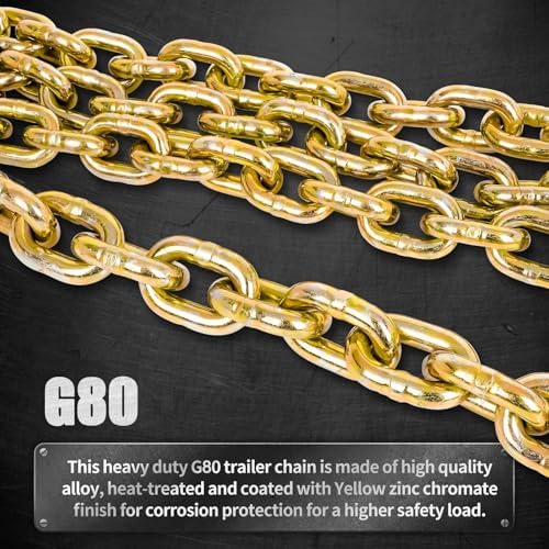 G80 Load Binder Chain,3/8"x10ft Tow Chain with G70 Hooks,5400lbs Safe Working Load, Heavy Duty Chain,Logging Chain for Transporting Towing, Tie Down Binding Equipment - Image 3
