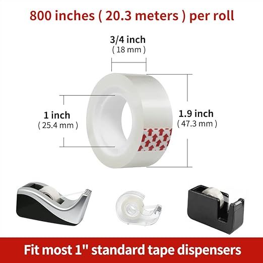 24 Rolls Transparent Tape Refills, 3/4 x 800 Inches, Glossy Gift Wrapping Tapes - Image 2