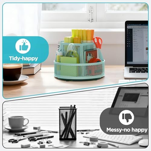 Docnest 360°Rotating Mesh Desk Organizer,6-Compartment Pen Holder,Blue - Image 3