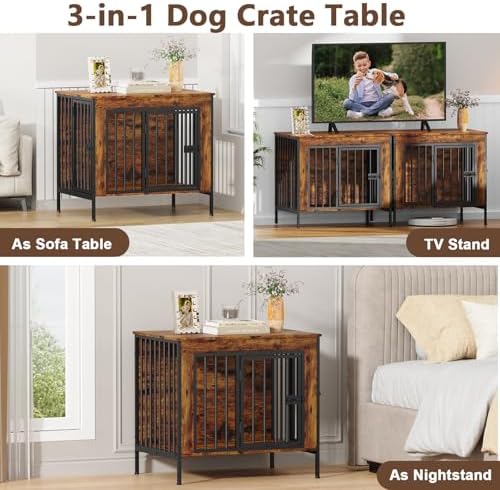 EasyCom 28.15" Dog Crate Furniture for 1 or 2 Dogs, Brown - Image 4