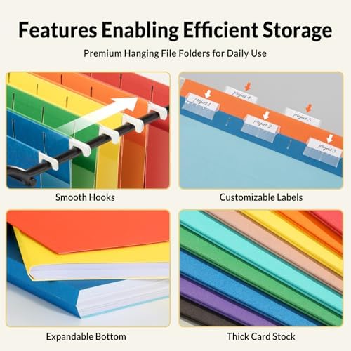 SUNEE Hanging File Folders, 100 Pack Letter Size Hanging File Folders with 1/5-cut Tabs, Stay Organized for Your Home and Office Bulk File, Documents and Paper, 10 Assorted Colors - Image 5
