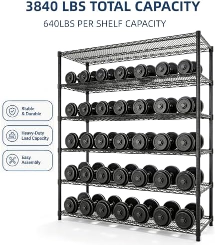 Garvee 6-Tier Wire Shelving 3840LBS Heavy Duty Storage Shelves Garage Rack - Image 4