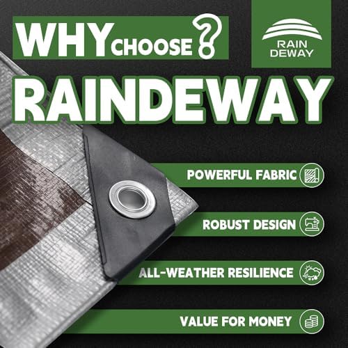 RAINDEWAY 7x7 Feet Tarps Heavy Duty Waterproof,10Mil Multipurpose Tarp - Image 2