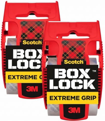 Scotch Box Lock Packaging Tape, 1 Roll with Dispenser, 1.88 in x 800 in, Extreme Grip, Sticks Instantly to Any Box (195) (Pack of 2) by ScotchBrand