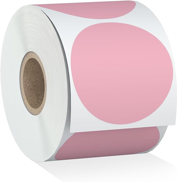 Misofuki 2" 750 Labels Pink Circle Direct Thermal Stickers Labels Roll by Misofuki