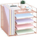 LEKETREE Desk Organizers and Accessories, 5-Tier Paper Letter Tray Organizer with File Holder, Desktop Organizer for Office Supplies (Rose Gold) by Stylishworkspaceeffortlessorganization