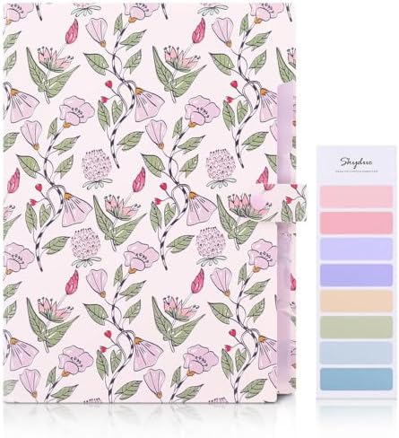 SKYDUE Accordion File Organizer, Floral Expanding File Folders with 5 Pockets, Cute Document Organizer for Paper Bills Receipt Storage, School Office & Hospital Supplies Letter/A4 Size Light Purple - Image 2