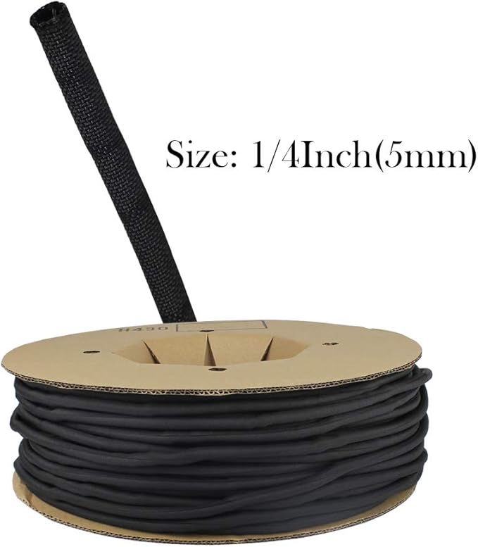 Black Braided Cable Management Sleeves Wire Loom Tubing Cord Protector - Image 2