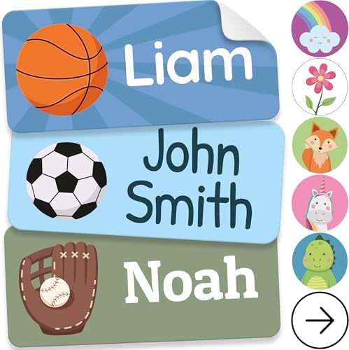 Personalized Name Labels for Kids (210 Labels) - Durable & Waterproof Custom Name Stickers for Clothing Tags, School Supplies, Camp & Daycare - League (1.2”x0.5”) by melukids