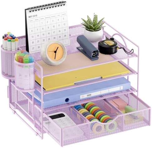 Marbrasse Desk Organizer, 4-Tier Paper File Letter Tray, Purple by Marbrasse