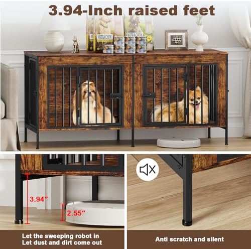 EasyCom 55.12" Dog Crate Furniture for 1 or 2 Dogs, 0-20 Pounds, Brown - Image 3