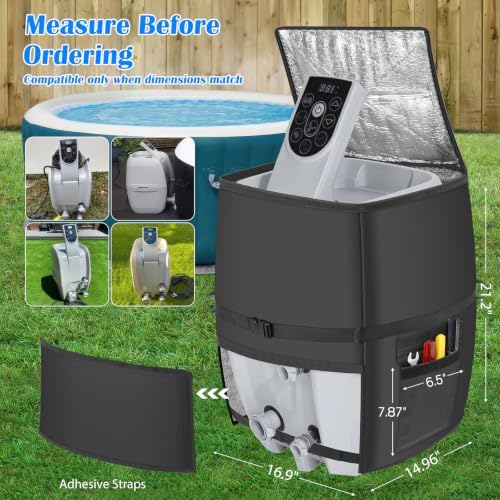 Hot Tub Spa Heater Pump Cover,Waterproof 600D Oxford Fabric Aluminum Film Insulated Cover,Inflatable Hot Tub Spa Heater Pump,Easy Installation with Zipper and Adhesive Straps,Black,Square - Image 3