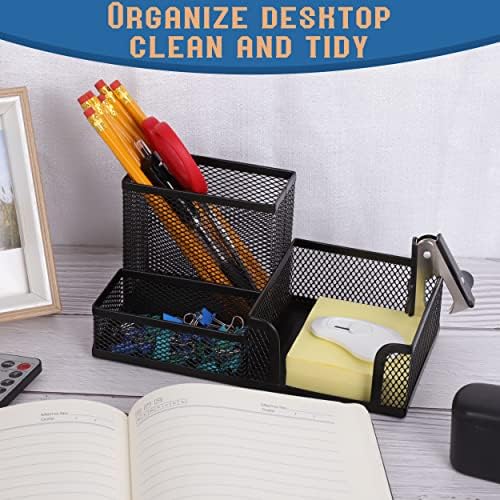 Ludato 2 Pieces Mesh Pen Holder Desk Organizers and Accessories for Desk，3 Compartments Black Pencil Holder for Office Supplies， Gifts for Colleague - Image 5
