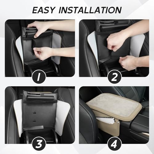 SINGARO Car Leather Center Console Cover with 2 Storage Bags, Universal Furry Fluffy Car Armrest Seat Box Pad, Comfortable Car Interior Accessories, Fits for Most Vehicles (White) - Image 5