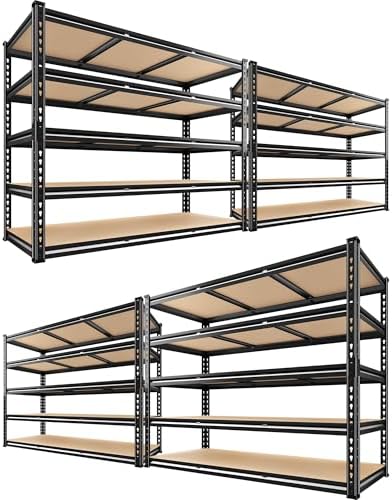 REIBII 48" W Garage Shelving 3080LBS Storage Shelves 5 Tier Industrial Shelving Adjustable Metal Storage Shelves for Garage, Basement, Warehouse, Commercial, Easy Assemble, 48" W x 72" H x 24" D, 4PC by REIBII