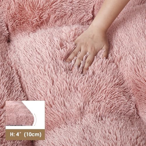 EHEYCIGA Fluffy Dog Crate Bed, Plush Extra Large Dog Pillow, Pink - Image 5