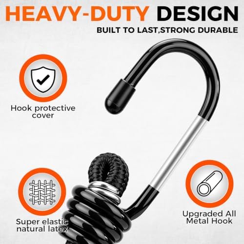 8-Piece 24 & 48 Inch Bungee Cords with Hooks, Heavy Duty Outdoor Elastic Bungee Straps, Industrial Grade Bungee Cord for Securing Tarps, Luggage, Tents, Bikes or Garden Tidying - Image 3