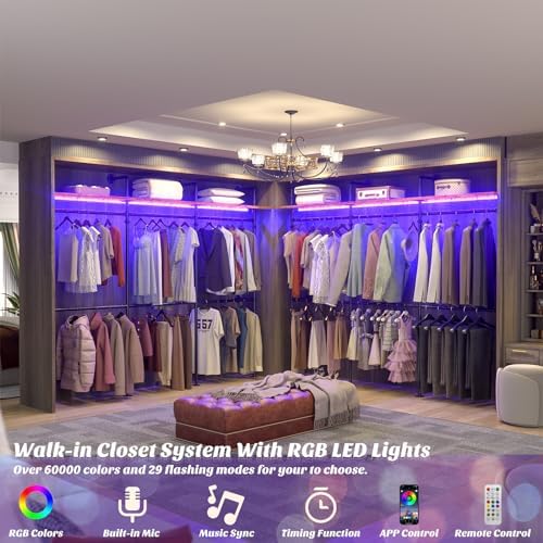 Aheaplus Industrial Pipe Clothing Rack, 118.3'' Closet System with RGB LED - Image 2