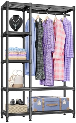IZEUK Heavy Duty Garment Rack Wire Clothes Rack for Hanging Clothes (Black, 5 Tier with 1 Rod, 15.4" D x 35" W x 71.5" H) by IZEUK