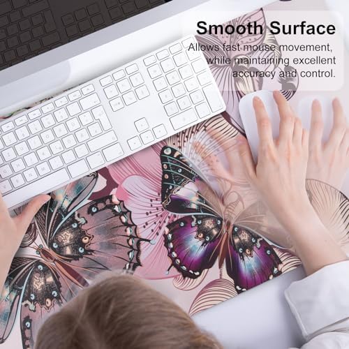 QiyI PU Leather Large Mouse Pad, Office Decor, 31.5" x 15.7", Butterflies - Image 5