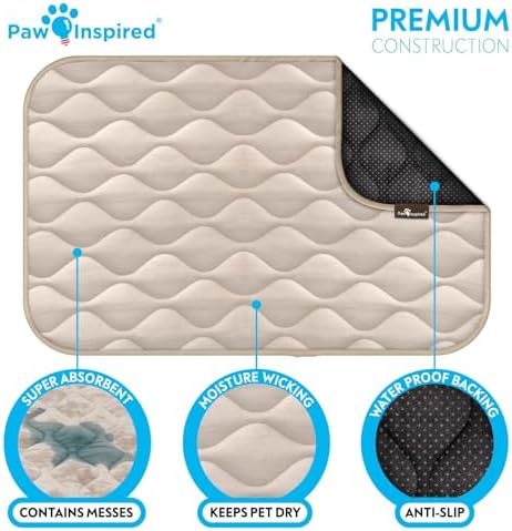Paw Inspired Washable Padded Crate Mats for Dogs, Beige, 35x22 Inch - Image 5