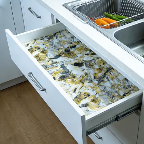 Drawer and Shelf Liner - Yellow Black Marble Pattern Non Adhesive - Image 5