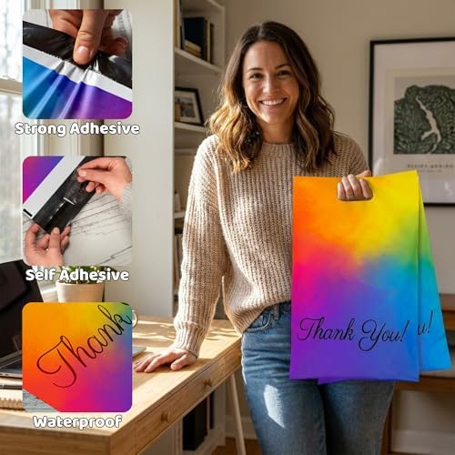 Donyson Rainbow Poly Mailers, 12x15, 50 Pack, Colorful Shipping Bags - Image 3