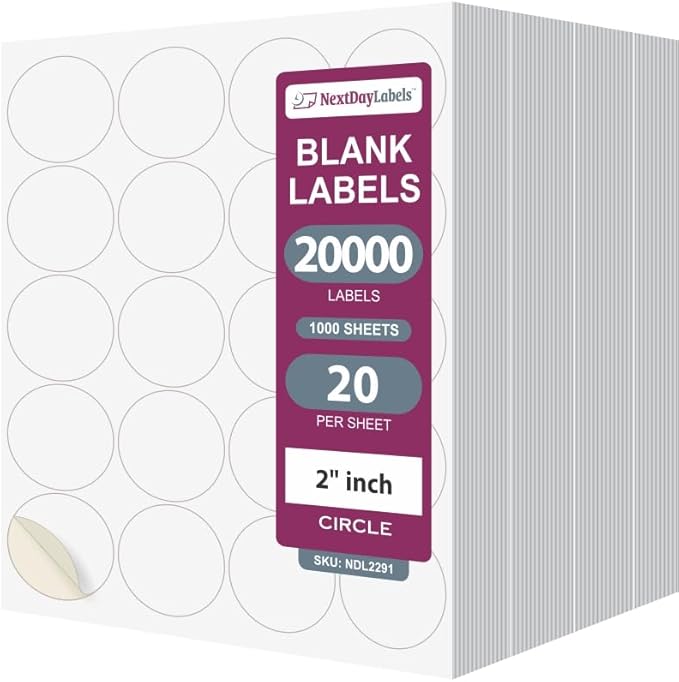 NextDayLabels - 2 Inch Round Circle Stickers - Matte White Blank Laser/Inkjet by NextDayLabels