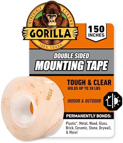 Gorilla Tough & Clear Double Sided Mounting Tape, Clear Tape, 1" x 150" (Pack of 12) - Weatherproof for Indoor or Outdoor by Gorilla