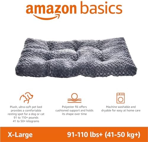 Amazon Basics Washable Cat and Dog Bed and Crate Pad, Indoor, 46 x 29 x 4 inches, Gray - Image 2