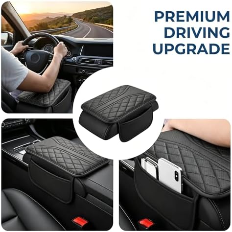 Car Center Console Cover, Leather Car Armrest Cover with 2 × Storage Bags, Waterproof Auto Arm Rest Covers Pad, Universal Console Covers for Storage Box Protector for Vehicle SUV Truck (Black) - Image 7