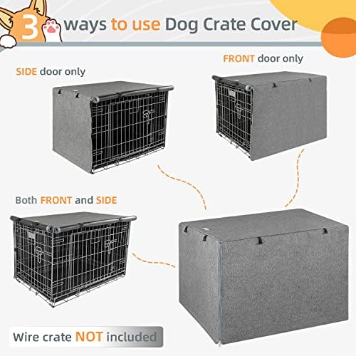 Seiyierr Dog Crate Cover - Kennel Cover Fit for 42 Inch Dog Crate, Double Door Polyester for Wire Puppy Cage Indoor Outdoor Protection,Grey - Image 4