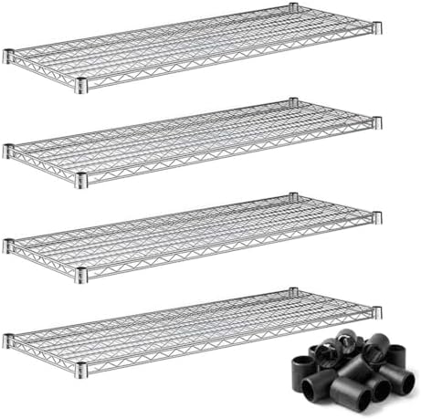 Durable 18" x 48" Chrome Wire Shelves 4-Pack, 600lb Capacity Commercial Storage Rack Add-On, NSF by Zedfire