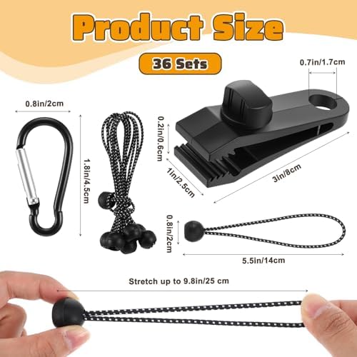 108Pcs Tarp Clips Heavy Duty with Carabiner Clips and Bungee Cords Set, Shark Tent Fasteners Clips Holder for Swimming Pool Cover Awnings Outdoor Camping Caravan Canopies Car - Image 2