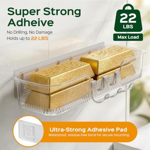 HAMITOR 5 Pack Adhesive Shower Caddy, Clear Transparent Shower Organizer - Image 2