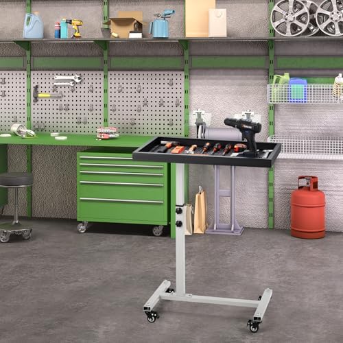OLBRUS Adjustable Work Table, Mechanic Rolling Tool Tray Table, Gray - Image 7