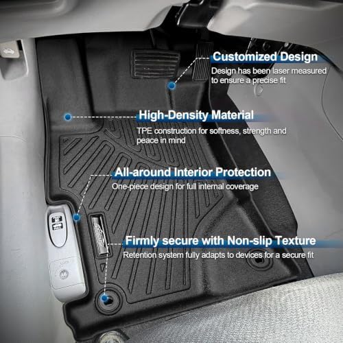PELEUS Floor Mats Custom Compatible with Honda Civic Hybrid 2012-2015 (NOT for Gas) All-Weather TPE Odorless Car Liners Front Rear and Trunk Cargo Liner Set with 4Pcs Door Sill Guards Black - Image 6