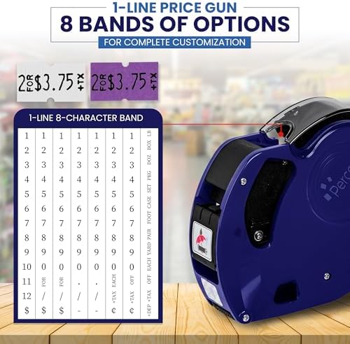 Perco Price Gun 1-Line Kit with 2 White 4 Purple Rolls, Clip & Ink Rollers - Image 3