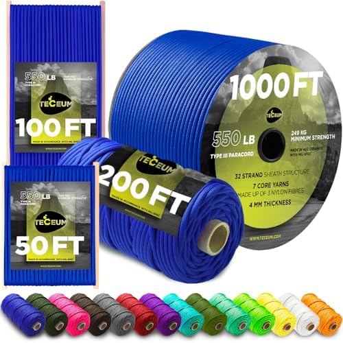 Paracord Rope 550 lb 4mm – Parachute Cord – Utility Camping Rope by TECEUM