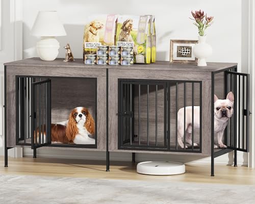 EasyCom 55.12" Dog Crate Furniture for 1 or 2 Dogs, 0-20 Pounds, Oak Grey by EasyCom