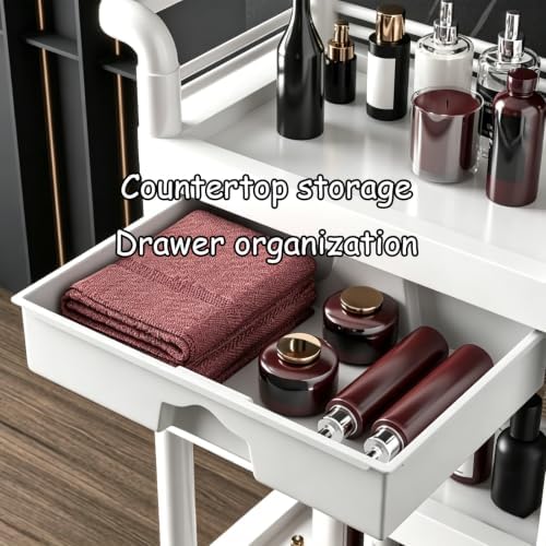 3-Tier Rolling Trolley with Waterproof ABS Drawers, Mobile Storage Rack & Trash Can, Ideal for Salons, Spas, Hospitals & Bathrooms - Durable & Functional - Image 4