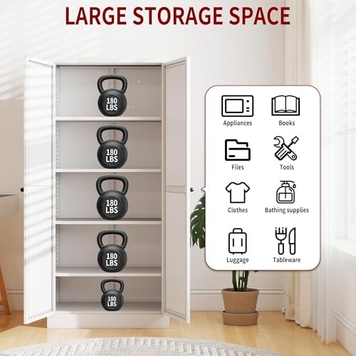 AQY Kitchen Pantry Cabinet,61" White Pantry Storage Cabinet with 4 Tier Adjustable Shelves and 2 Doors,Freestanding Cupboard,Metal Pantry Cabinets with Handle for Living Room Kitchen Assembly Required - Image 4