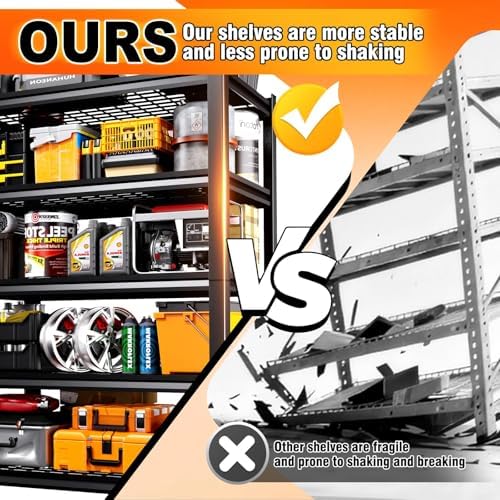 3Pack-78 ''H Storage Shelves, 45.6‘’W Garage Shelving, Adjustable Garage Shelves, 3000lbs Heavy Duty Shelving ,5 Tier Garage Storage Shelves,Easy-To-Install Metal Shelf Storage Rack Shelving Unit - Image 7